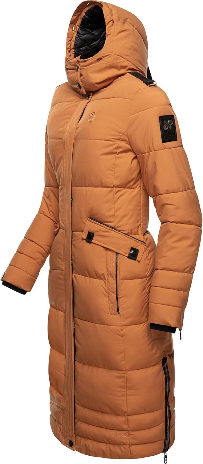 Navahoo Damen Wintermantel Warmer Steppmantel lang mit Abnehmbarer Kapuze Fahmiyaa XS-3XL S Rusty Ci