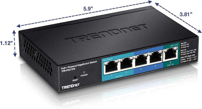 TRENDnet TPE-521ES 5-Port Gigabit PoE+ EdgeSmart Switch mit PoE Durchgang, 18 W PoE Gesamtleistung,