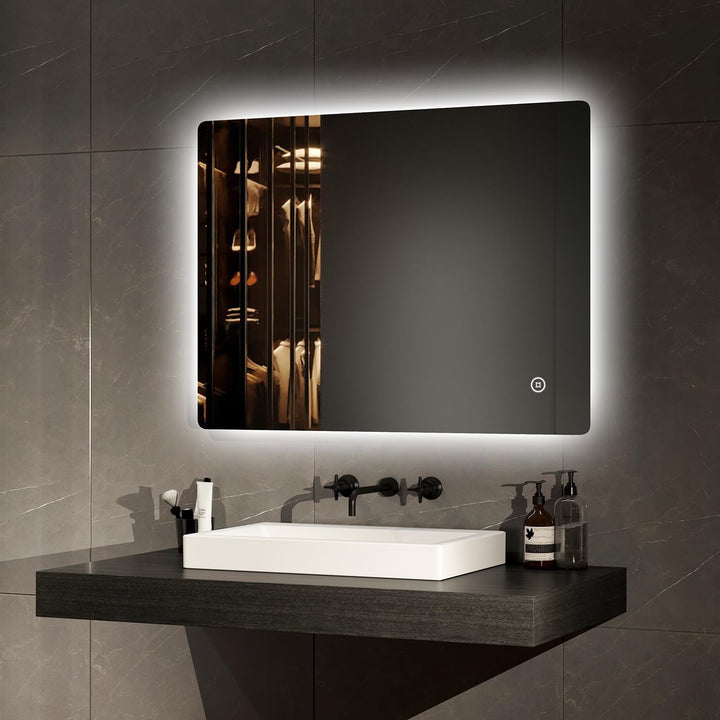 EMKE LED Badspiegel 80x60cm Badezimmerspiegel mit Beleuchtung mit Touchschalter+3 Lichtfarbe Dimmbar