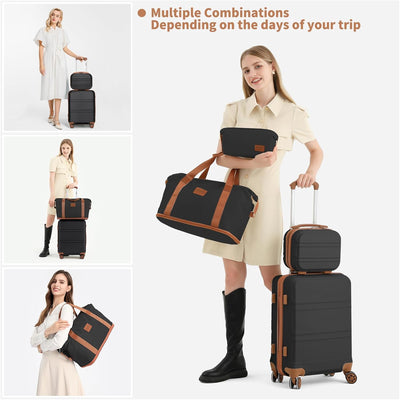 KONO Reisekoffer Set Gepäcksets 4 Teilig Kofferset, 55cm Handgepäck mit Beautycase Kosmetikkoffe mit