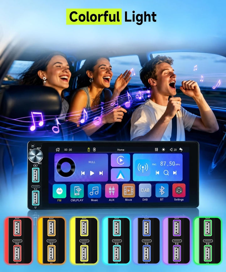Rimoody DAB+/DAB Autoradio 1 Din mit Wireless Carplay Android Auto Bluetooth 5.2, 6.86 Zoll Touchscr