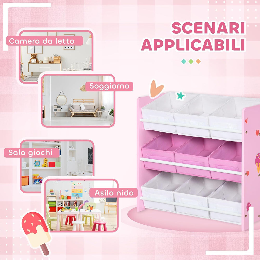 ZONEKIZ Kinder-Aufbewahrungsregal 9 Körbe Rosa, Rosa