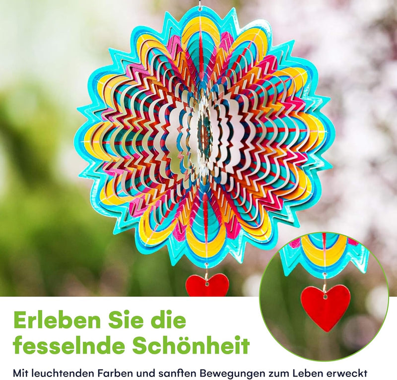 3D-Edelstahl Windspiel 30 cm, Windspiel hängend -Kinetic Windspiel -Innedekoration, Gartendeko für d