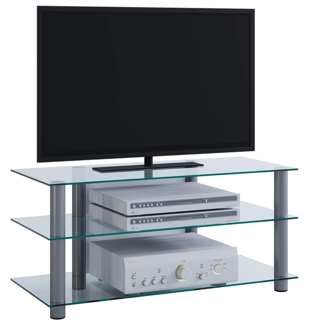VCM TV Rack Lowboard Konsole LCD LED Fernsehtisch Möbel Bank Glastisch Tisch Schrank Aluminium Klarg