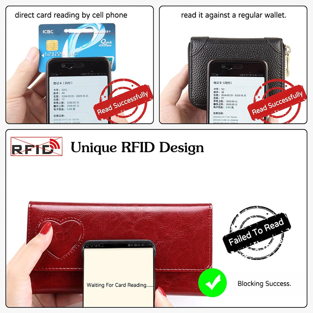 Mode Geldbeutel Damen Leder Geldbörse RFID Schutz Large Portemonnaie Lange Brieftasche mit 10 Karten