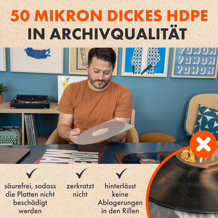50x 12" Antistatische Innenhüllen Für LP Schallplatten | DYNAMIC 12 Zoll Abrundungen Vinyl Schutzhül