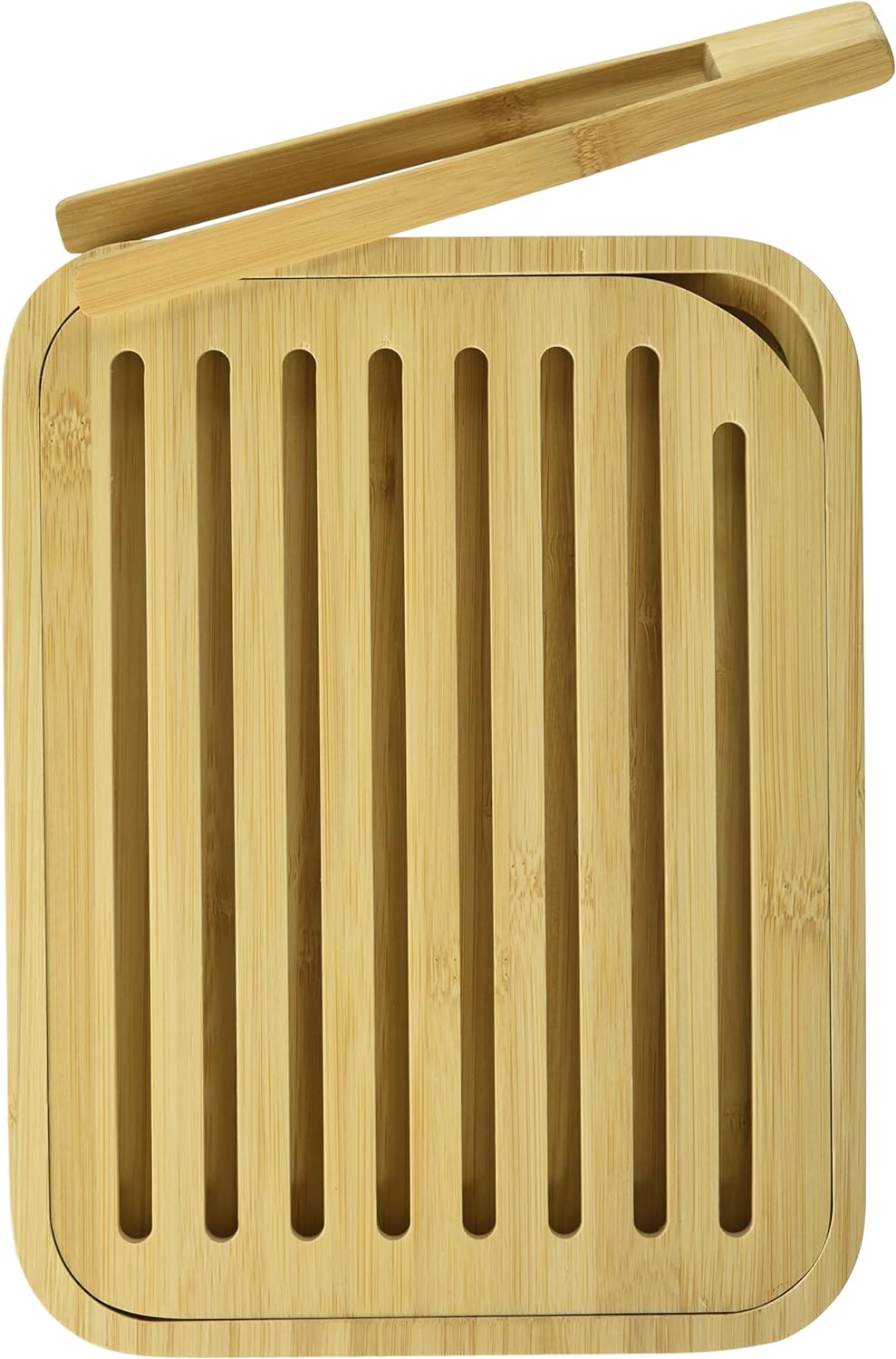 Pebbly nba055 Set Brotschneidebrett und Toastzange, Bambus beige 26 x 20 x 2 cm