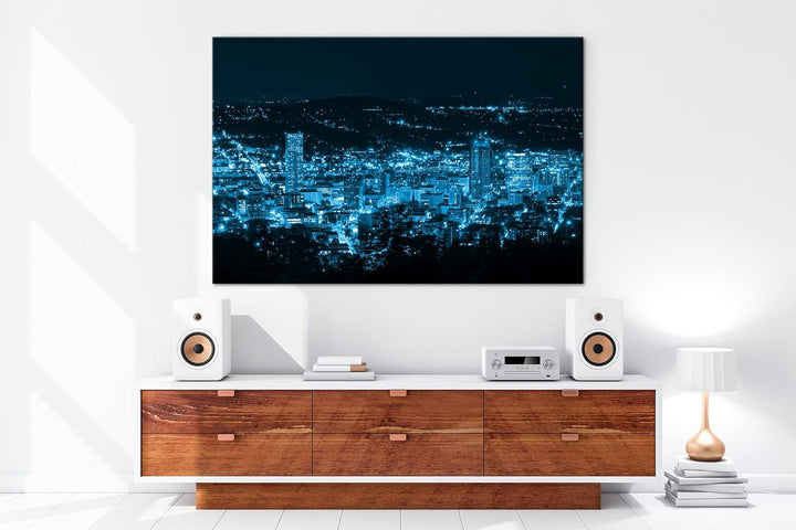 deyoli zauberhafte Lichter einer Grossstadt Format: 80x60 Effekt: Monocrome Blau als Leinwand, Motiv