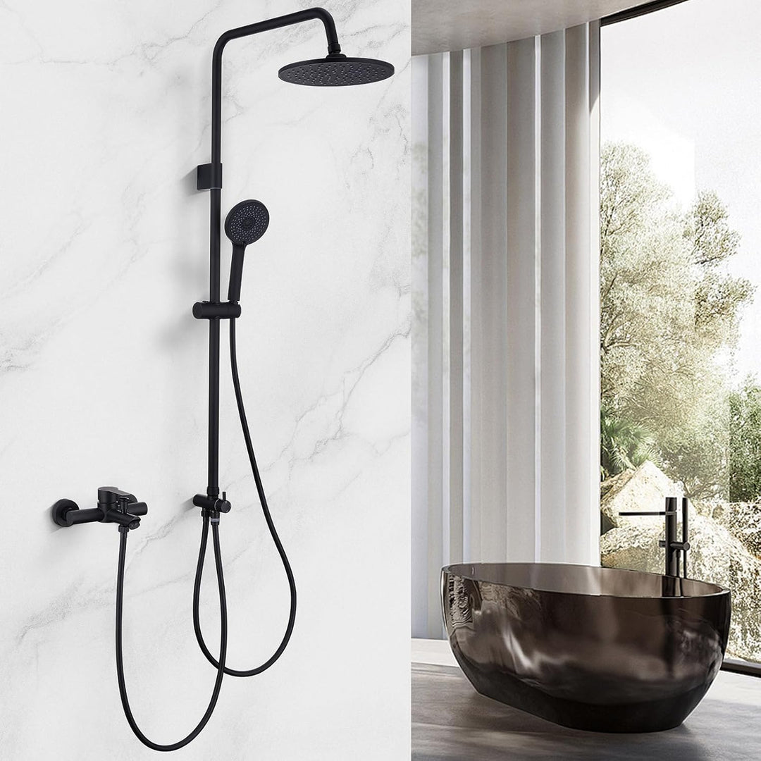 HOMELODY Badewannenarmatur mit Duschsystem, Schwarz Handbrause mit 4 Funktionen, 360° drehbarer Ausl
