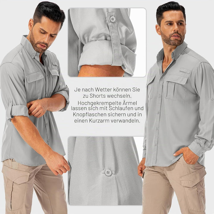 Hemd Herren Safari UPF50+ UV Schutz Wanderhemd Herren Langarm Funktionshemd Outdoorhemd Atmungsaktiv