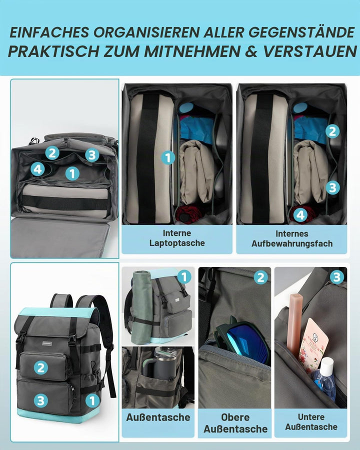 Odoland 2 in 1 Kühlrucksack - Separat Nutzbare Kühltasche 9L und 26L Hauptfach, 10 Stunden Kältehalt