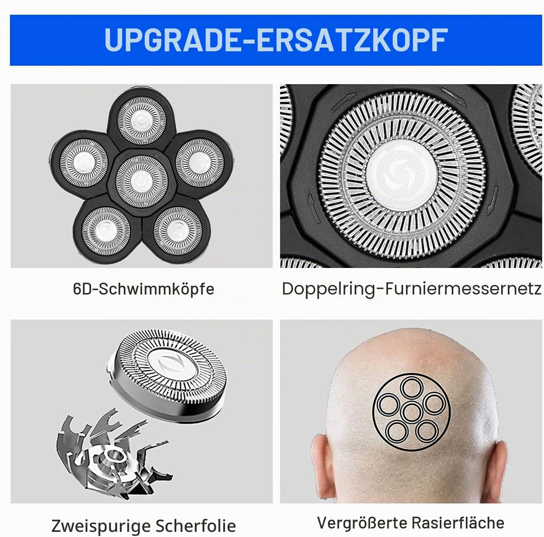 Elektrisch Rasierkopf,LOEVERY 6D Elektrische Rasierklingen Ersatz Rotationsrasierer für Glatze Herre