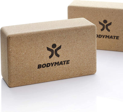BODYMATE 2er Set Yoga Block aus Kork, Yogablöcke, Korkblock für Yoga, aus 100% ökologischem Kork, Tr
