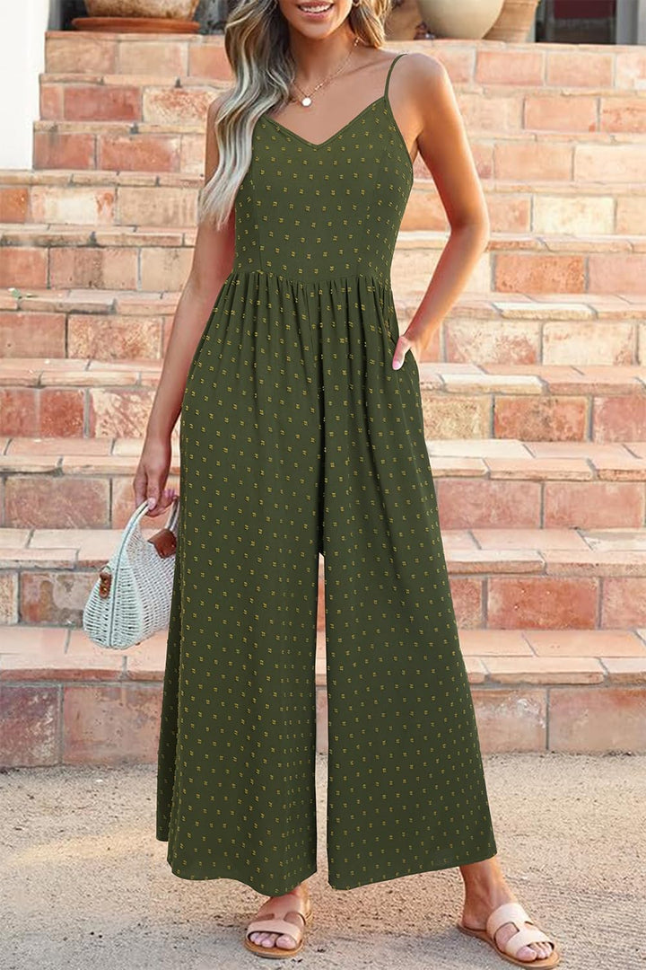 LAISHEN Jumpsuit Damen Sommer Overall Elegant Festlich Hochzeit Lang Hosenanzug Weites Bein Hose Pla