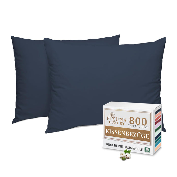 Pizuna Luxuriöser Soft-Satin 2er Pack Kissenbezug 70 x 90 cm Dunkel Blau, 800 Fadenzahl Baumwolle Ki