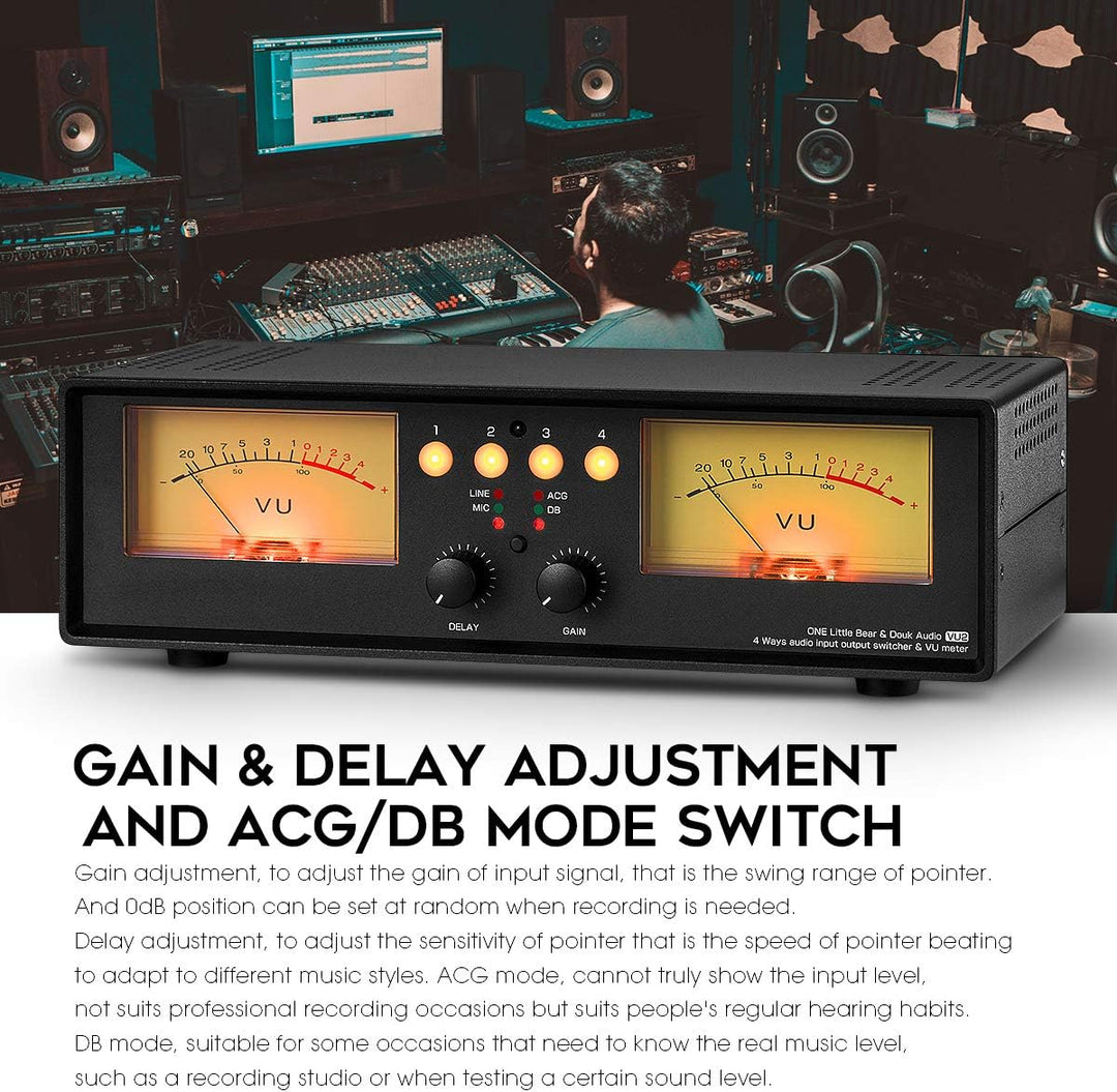 Dual VU-Meter Schallpegelanzeige Sound Level Display Audio Splitter/Switcher Box (Light), Light