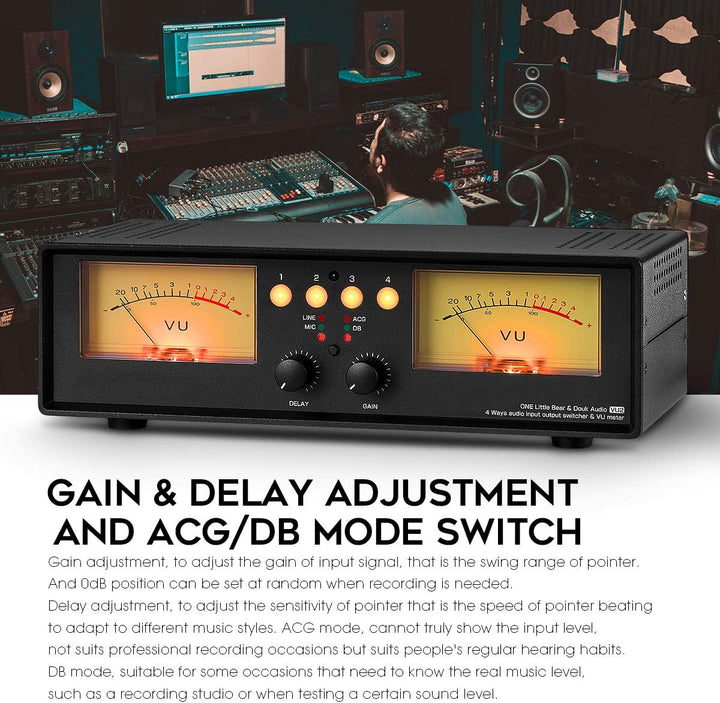 Dual VU-Meter Schallpegelanzeige Sound Level Display Audio Splitter/Switcher Box (Light), Light