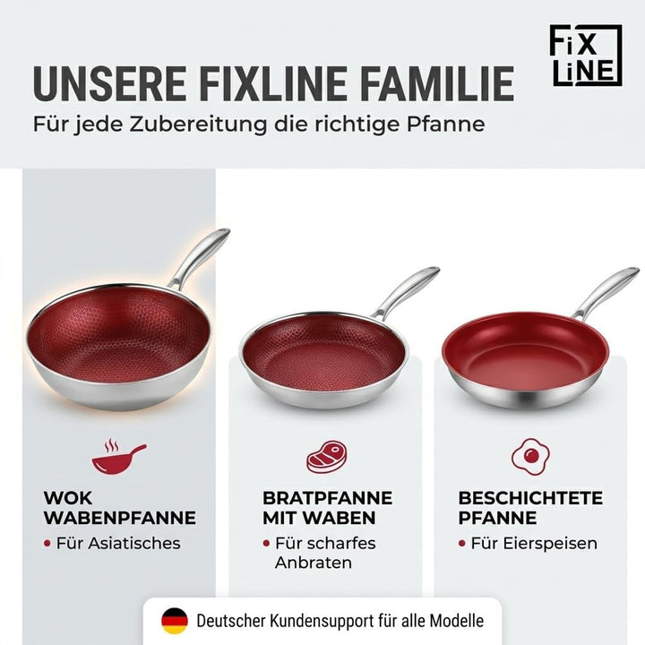 FIXLINE® Black Forest Wokpfanne 28cm - RED Edition - kratzfeste Beschichtung - alle Herdarten inkl.