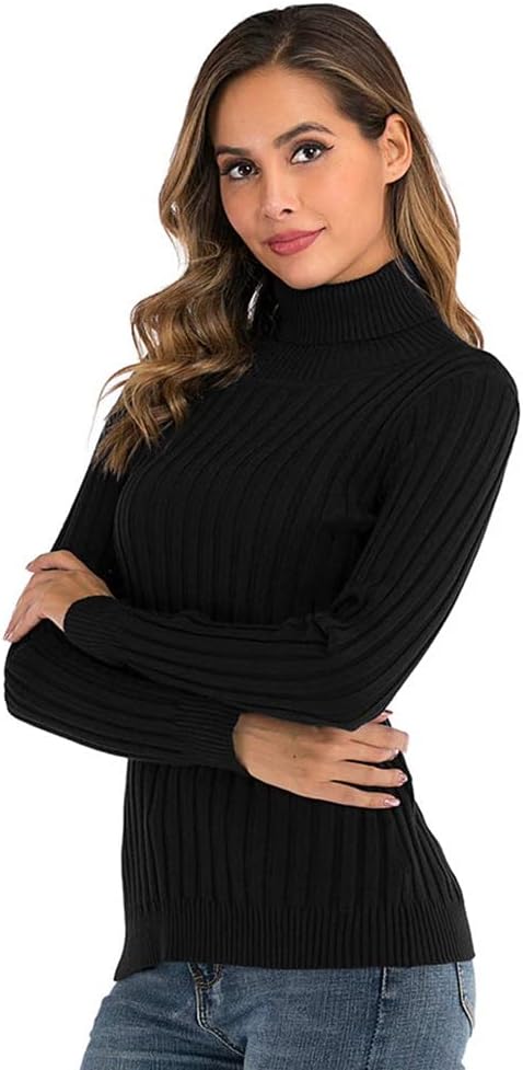 Enjoyoself Damen Strickpullover Gerippter Rollkragenpullover Feinstrick Elegant Langarm Strickpulli