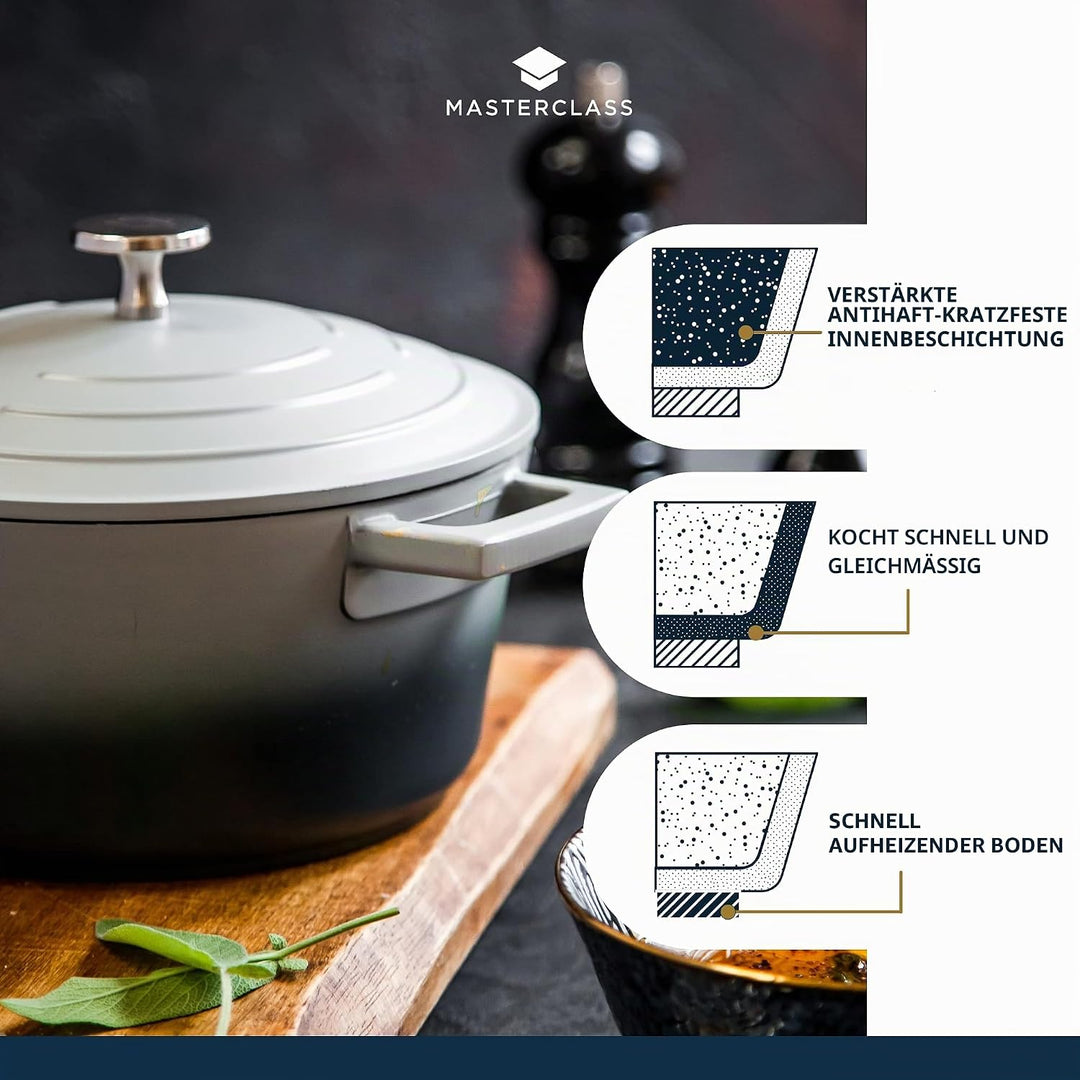 MASTER CLASS MCMCRD28GRY Grosse Auflaufform mit Deckel, Aluminium, 5 liters, Blau 5L, 28cm, 5L, 28cm