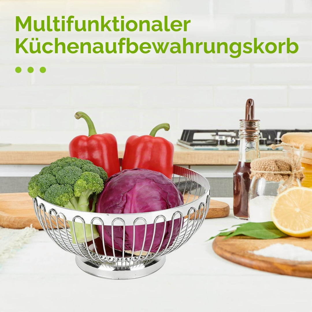Tissting Obstschale Silber Edelstahl Obsttablett 20cm/22cm/24cm/26cm Runde Snack Gemüse Schale Europ