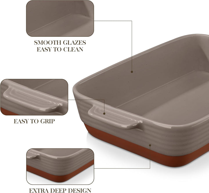 MALACASA, Serie TARA, Auflaufform Gross, 4.5L Backformen, Auflaufformen rechteckig aus Töpferton & k