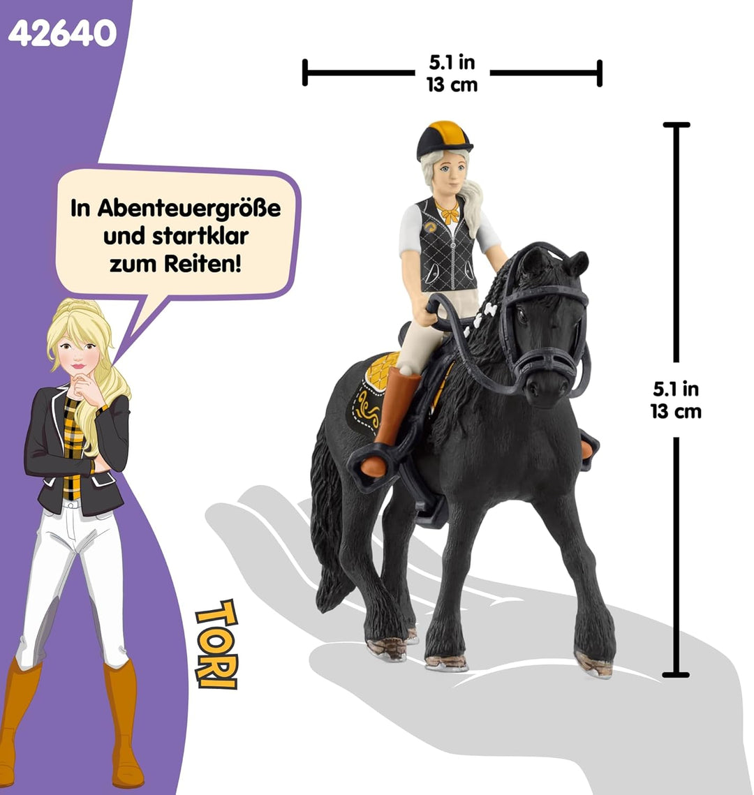 SCHLEICH Horse Club | Tori & Princess 42640 | bewegliche Mädchenfigur mit Pferd, Sattel, Zaumzeug &