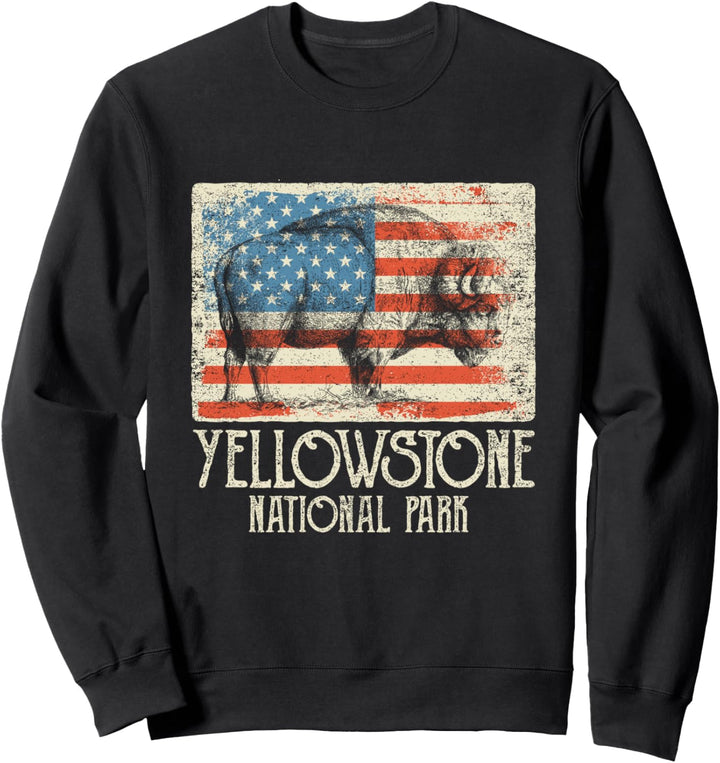 Yellowstone NP Buffalo Bison Amerikanische Flagge Yellowstone Sweatshirt