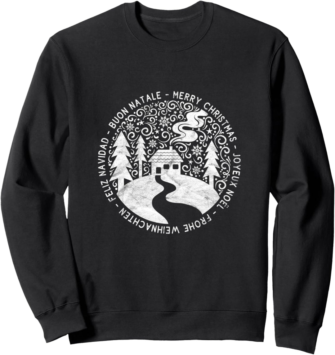 Winter Schnee Frauen verschiedene Sprachen Frohe Weihnachten Sweatshirt