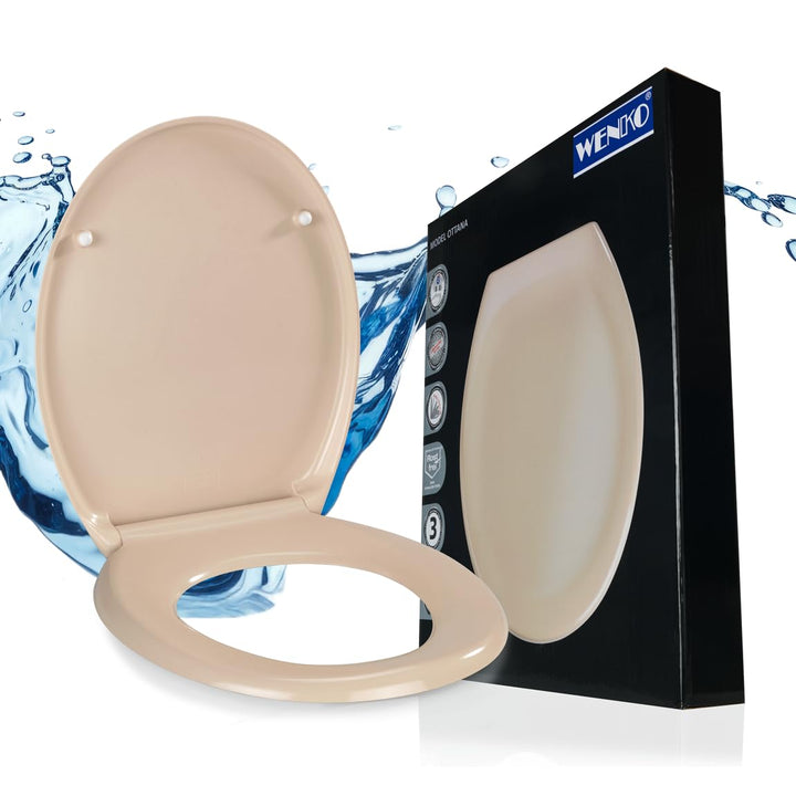 WENKO WC-Sitz Ottana Beige, hygienischer Toilettensitz mit Absenkautomatik, WC-Deckel mit Fix-Clip B