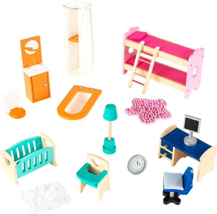 KidKraft Puppenhaus So Chic aus Holz mit Möbeln und Zubehör für 30 cm Puppen, Spielset für 360 Grad