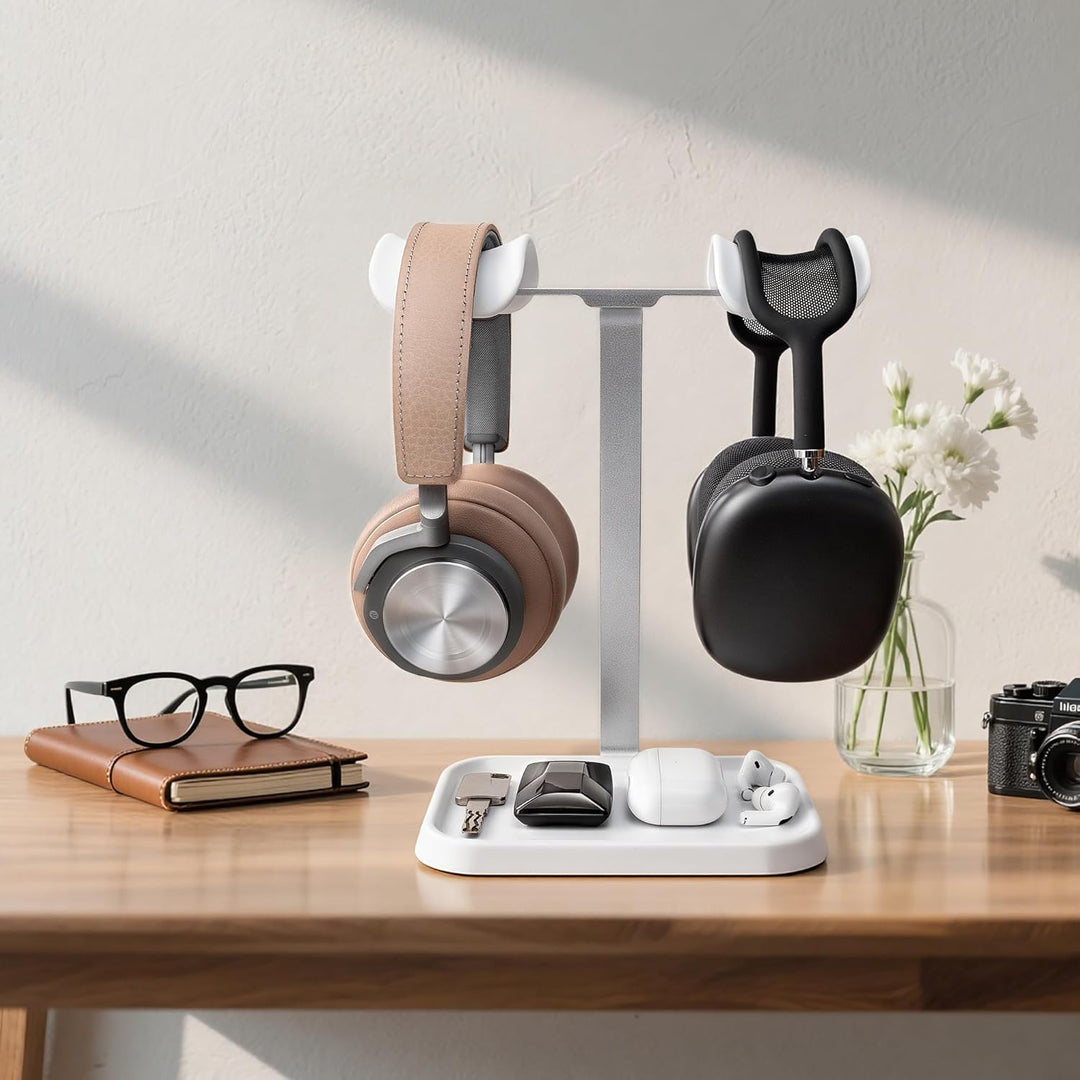 Doppel Kopfhörer Ständer, Stabiler Doppel Headset Halterung mit Ablagefach, Schwere Basis Gaming Kop