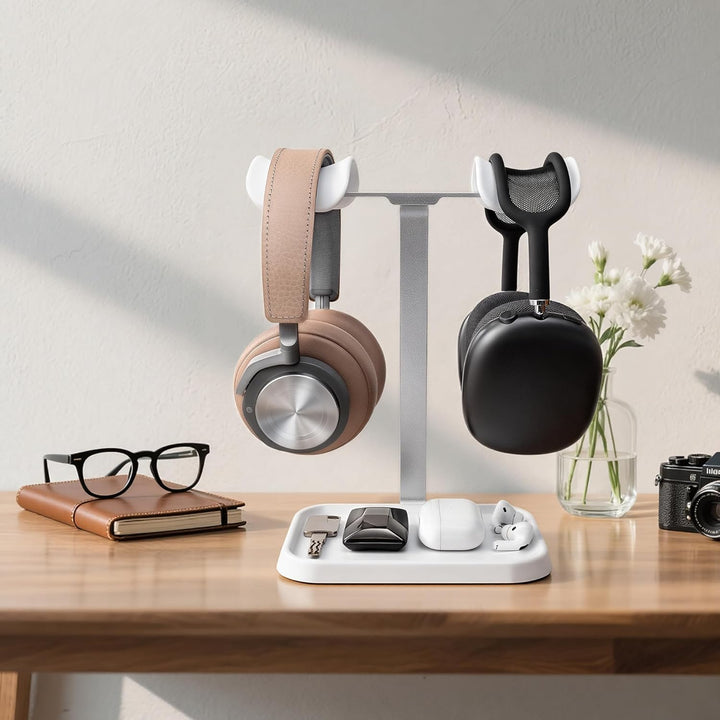 Doppel Kopfhörer Ständer, Stabiler Doppel Headset Halterung mit Ablagefach, Schwere Basis Gaming Kop