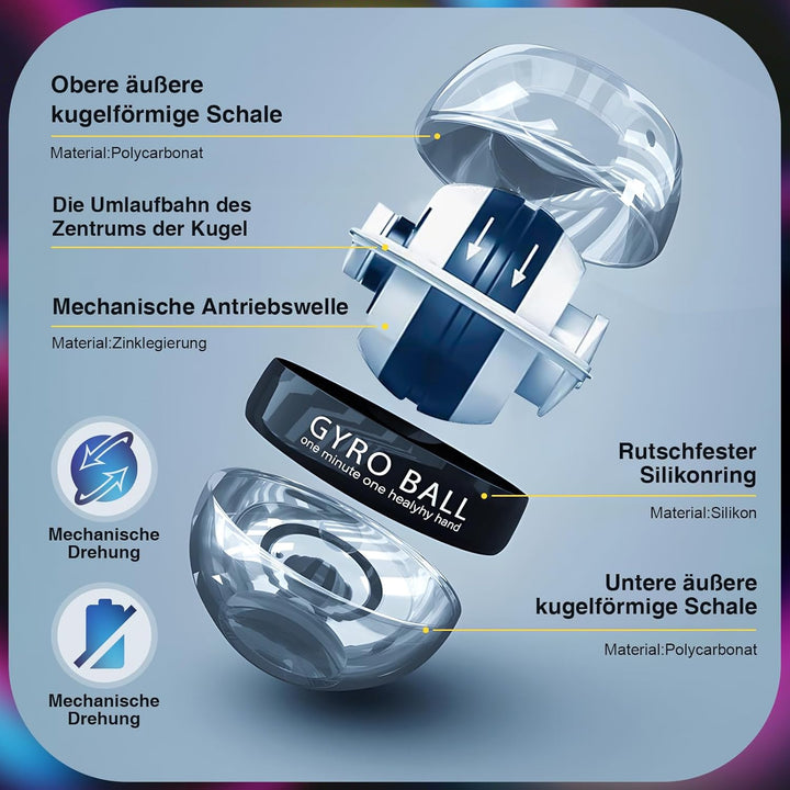Gyroball,Handgelenktrainer-Ball,Handgelenkstärker,6-stufiger Widerstands/Lichtsteuerung,Gyroskopisch