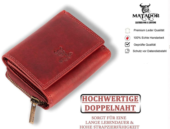 MATADOR® CHIQUITO Echt Leder Klein Geldbörse Damen Mini Geldbeutel Herren TüV geprüfter RFID & NFC S