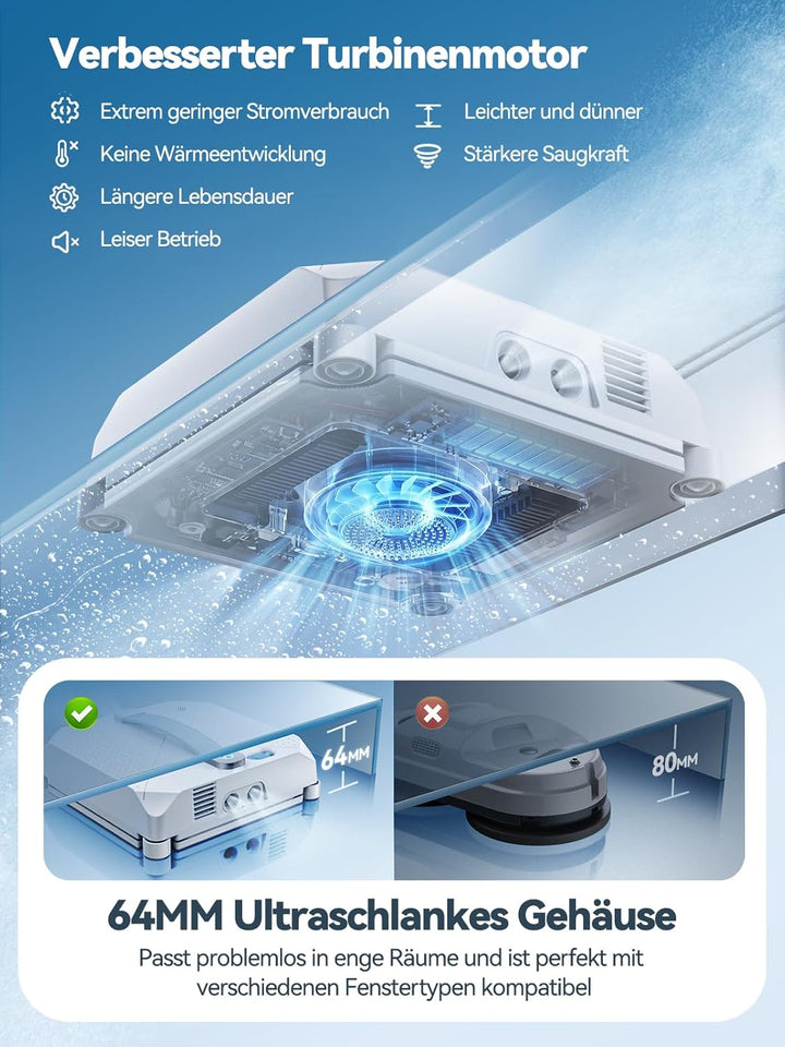 Keero Fensterputzroboter, 9000Pa Fensterreiniger elektrisch Vier-Düsen-System, Randerkennung, 4 Rein