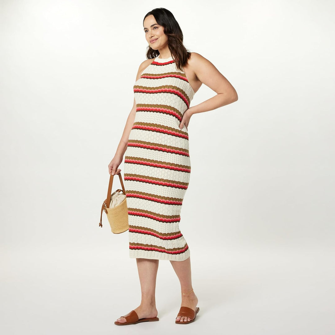 The Drop Jayla Häkel-Midikleid für Damen, ärmellos XXS Birke Gestreift, XXS Birke Gestreift