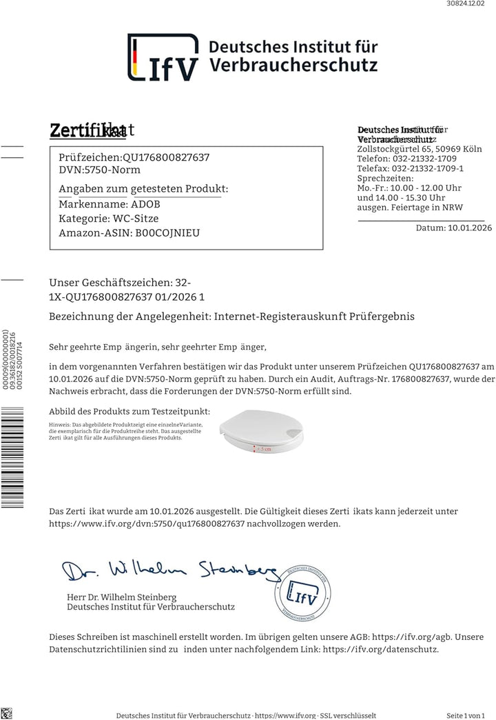 Novara Plus Duroplast WC Sitz Erhöhung 5 cm mit Absenkautomatik, bis 250 kg belastbar, bequem Sitzen