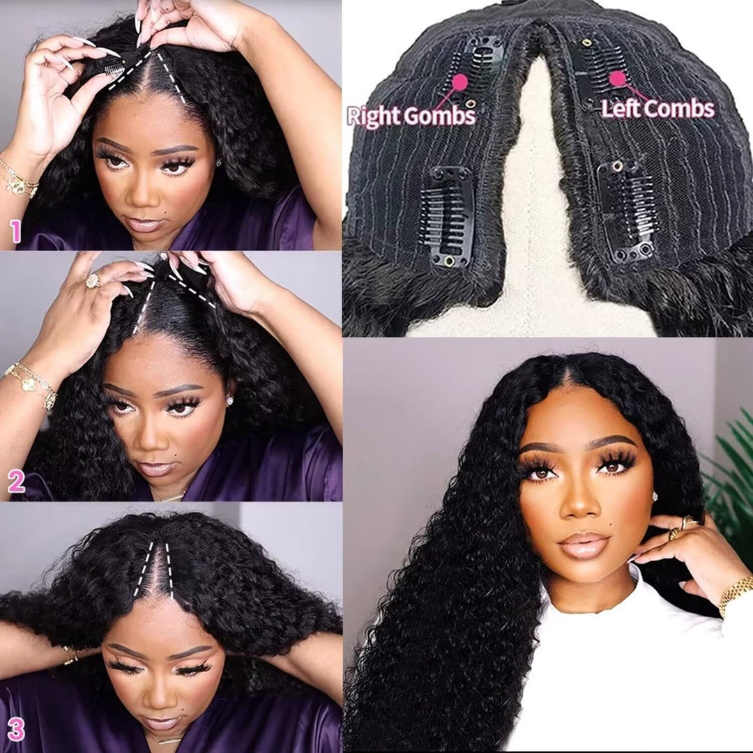 Echthaar Perücke Water Wave V Part Human Hair Wig For Women Culy V Part Human Hair None Lace Front W