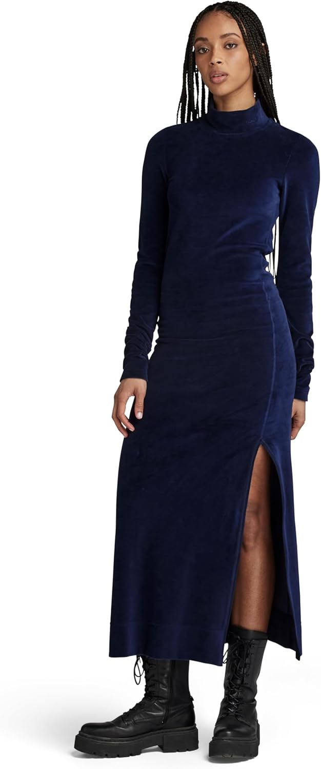 G-Star RAW Damen Velvet Slit Kleid Casual Dress S Blau (Warm Sartho D24224-d428-c423), S Blau (Warm