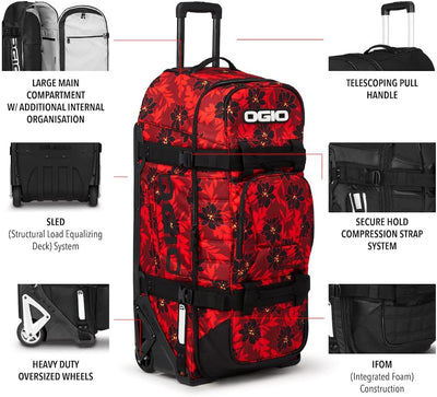 OGIO Rig 9800 Gear Bag Rote Blumenparty Rig 9800 Reisetasche mit Rollen, Rote Blumenparty Rig 9800 R