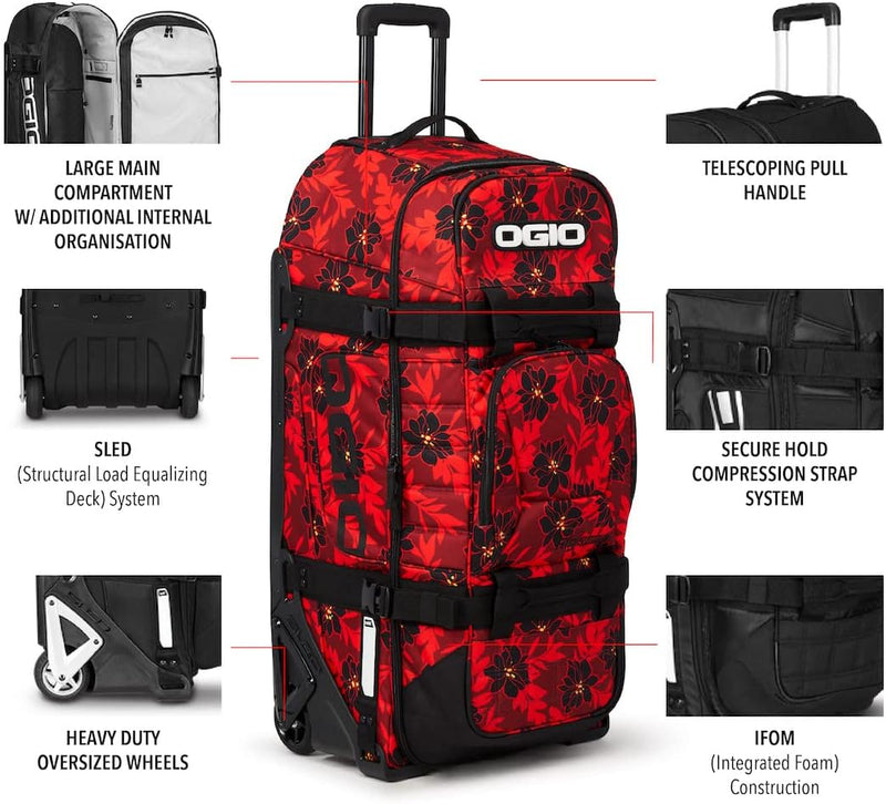 OGIO Rig 9800 Gear Bag Rote Blumenparty Rig 9800 Reisetasche mit Rollen, Rote Blumenparty Rig 9800 R