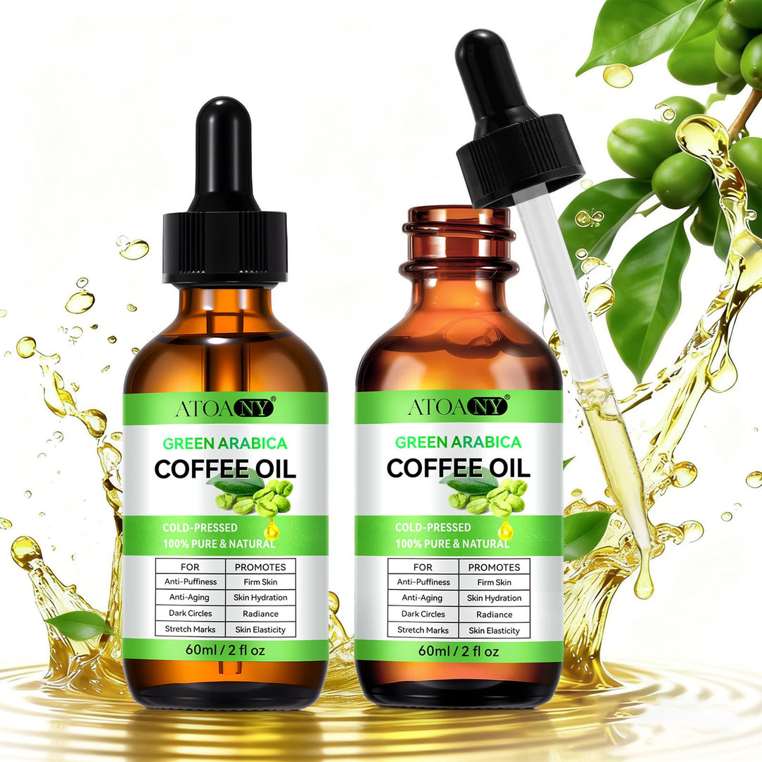 2PCS Kaffeeöl Gegen Falten - 100% Rein und Natürlich Grünes Arabica-Kaffeeöl für Gesicht Körper Haar