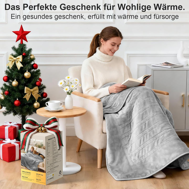 Heizkissen, 130x160CM Heizdecke mit Abschaltautomatik, 9 Temperaturstufen, 6 Timer-Optionen, Maschin
