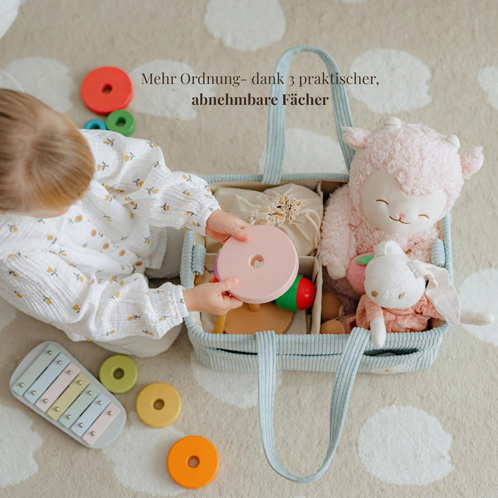 Wickeltasche Organizer Set 2 in 1 aus Cord mit Schultergurt und kleine Windeltasche – Wickelkorb und