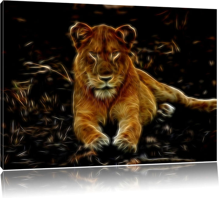 Dark Löwin ruht auf Boden Deluxe Format: 100x70 cm auf Leinwand, XXL riesige Bilder fertig gerahmt m