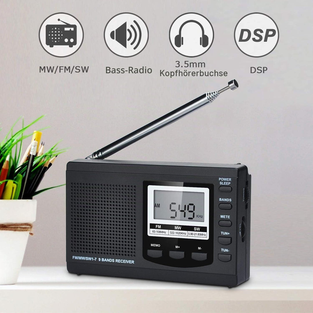 Songway Vollband AM/FM/SW DSP Radio Stereo Lautsprecher LCD Display Wecker Sleep Timer Pocket Radio