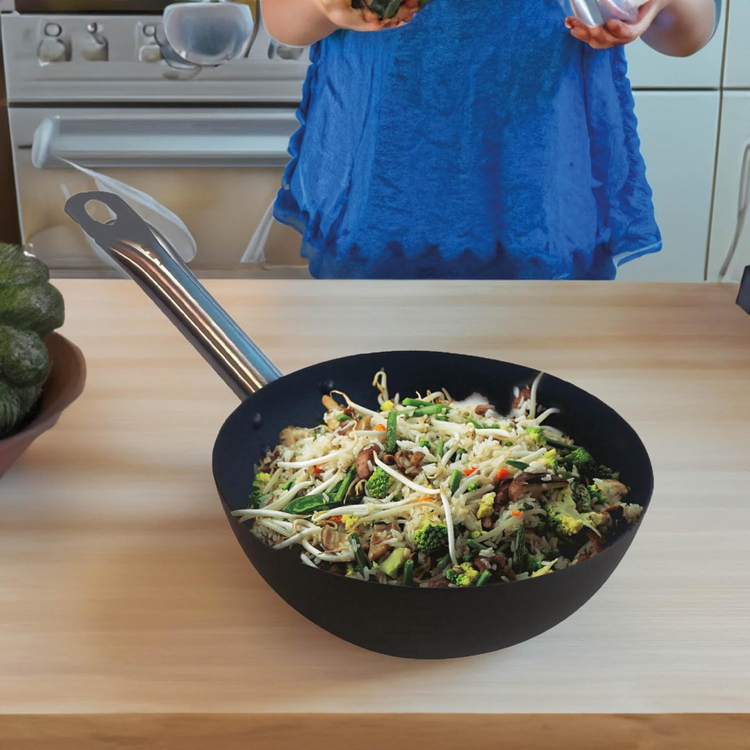 Point-Virgule Wok Pfanne mit Antihaft Beschichtung und Edelstahlgriff für Wok-Grillgerichte zu berei