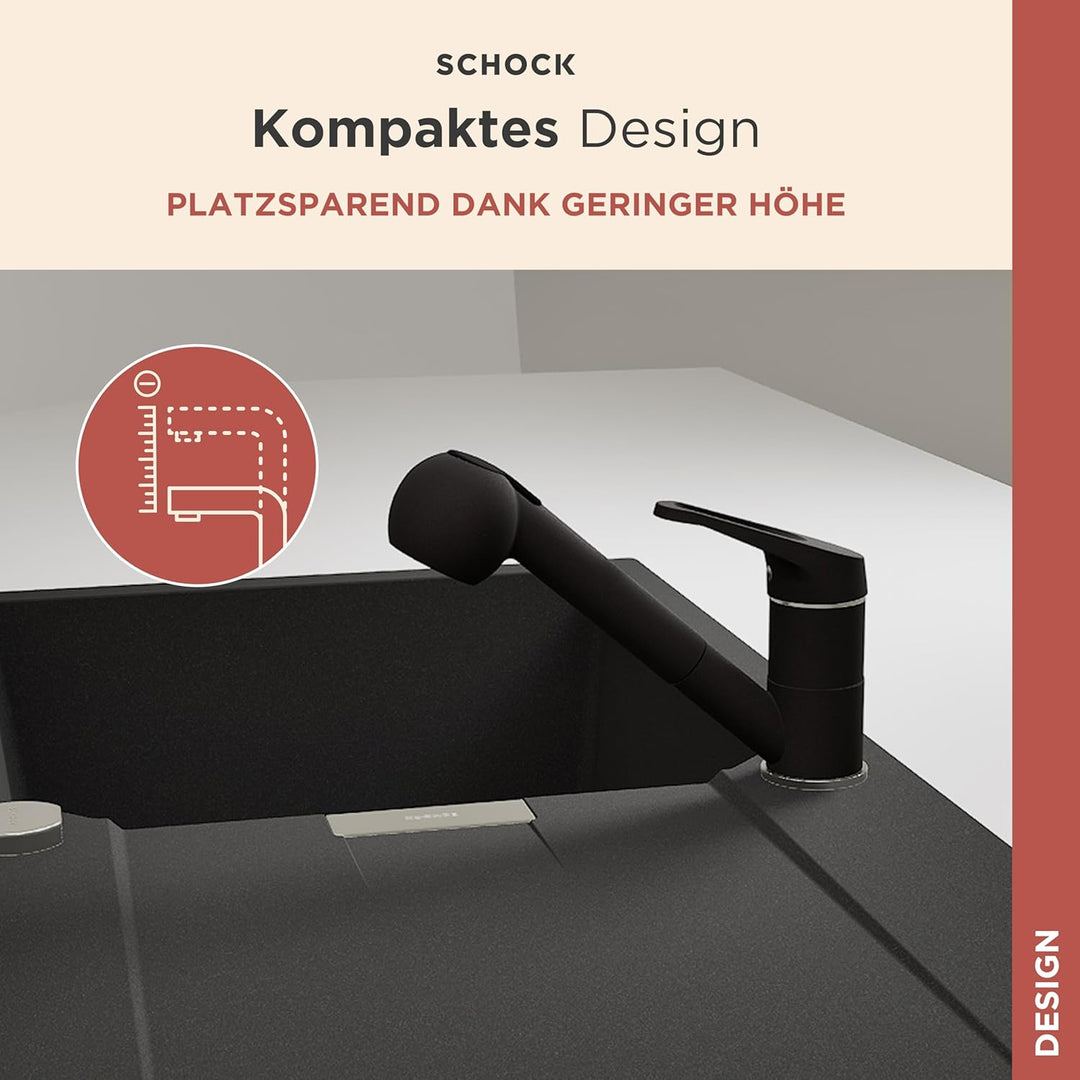 Schock 525122GNE Küchenarmatur Cosmo Nero – Schwarze Hochdruck Armatur mit ausziehbarer Schlauchbrau