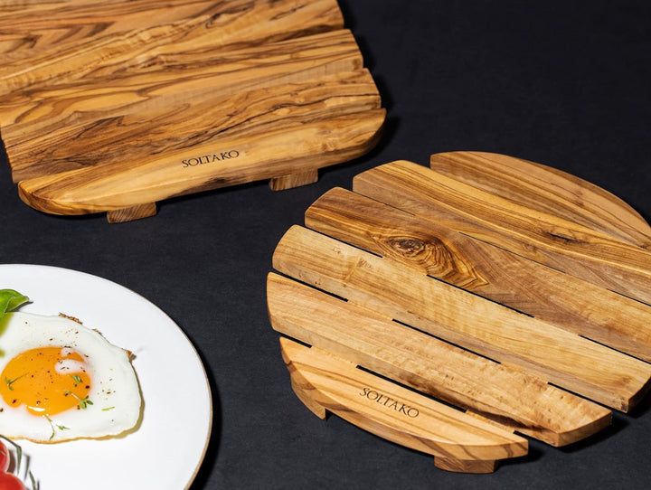 SOLTAKO hochwertige Topfuntersetzer aus exklusivem Olivenholz, hitzebeständig Holz Untersetzer Set f